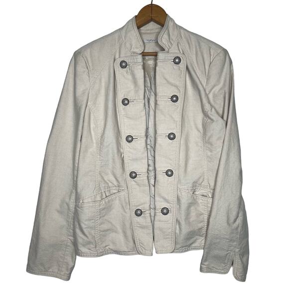 La Ligna Size Medium Ivory Cotton Canvas Military Style Jacket Coastal Prep - Picture 1 of 12